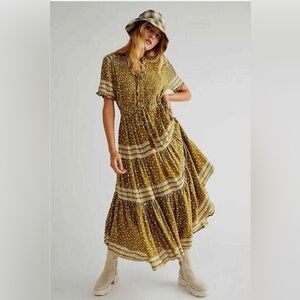 Free People RARE FEELINGS Maxi Green Dress